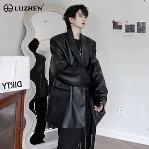 LUZHEN High Quality Loose Fashion Elegant Casual Faux Leather Blazers Jacket Mens Shoulder Pad Trendy Suit Coat Pu D1b38f 240201