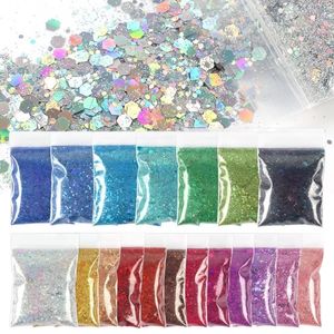 19 Bag/190g 10G Olografica Grossa Polvere Glitter per unghie Bulk Esagonale Paillette Decorazione Unghie Accessori per Smalto UV Forniture 240202