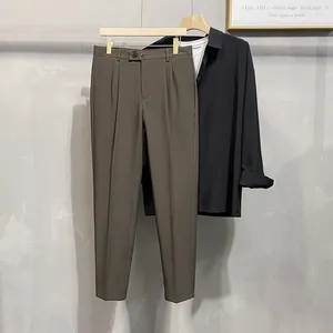 Calças masculinas clássicas 4 cores calça casual primavera outono negócios moda calças confortáveis em linha reta tornozelo comprimento cinza preto