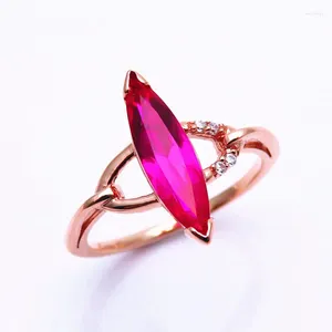 Anéis de cluster 585 roxo banhado a ouro 14k rosa em cavalo-olho apontado rubi para mulheres elegante charme casamento jóias presente