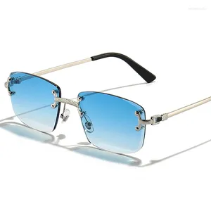 Sunglasses Luxury Rimless Women's TOP Quality Retro Metal Sun Glasses Ladies Small Square Gradient Shades Men 2024