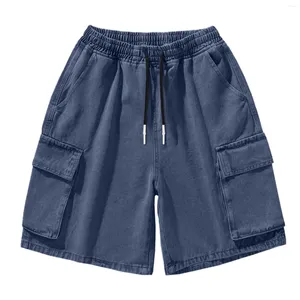 Jeans masculinos mens denim shorts verão cintura elástica cordão americano calças casuais bolsos moda lazer solto