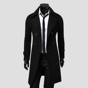 Long Trench Coat Outwear Men Coat Turndown Collar Windproof Thick Jacket Stylish Warm Pure Color Trench Coat for Office 240118