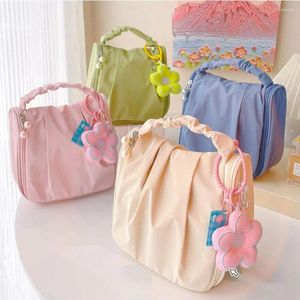 Cosmetic Bags Pleated Cute Cloud Makeup Bag Floral Korean INS Fashion Cosmetics Case Hanger Toiletry Portable Pouch