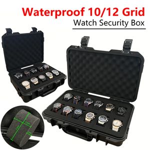 10/12 Grid Waterproof High-End Watch Box Collection Watch Antique Protective Safety Box Förtjockad med svamp fuktsäker låda 240124