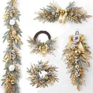 Golden Christmas Wreath Rattan Door Half Tree Chile Decorations Pine Cones Decorative Wall Hanging Door Decoration 240130