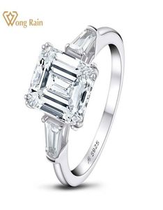 Wong Rain 925 Sterling Gümüş Emerald Cut Oluşturuldu Moissanite Taş Nişan Düğün Elmaslar Yüzük Güzel Takılar Bütün5533679