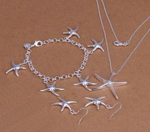 Högklassig 925 Sterling Silver Threepiece Starfish Jewelry Set DFMSS124 Helt ny fabriksdirekt 925 Silverhalsbandsarmband81516794