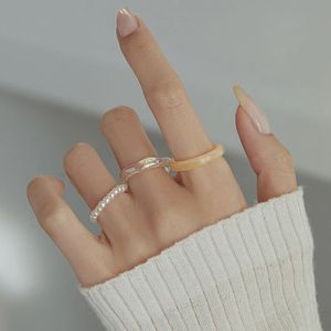 3Pcsset Colorful Resin Pearl Rings For Women Girls Vintage Simple Acrylic Rings Set Fashion Jewelry Accessories Party Gifts 240202