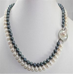 women Fashion Jewelry latest design 2 rows 89mm white and black cultured freshwater pearl necklace21185346966