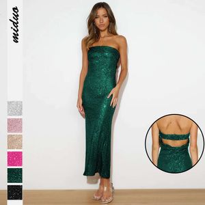 Cross Border European and American Beaded Dress, Sexy Strapless High-end Women's Sequin Dress, Hollowed Out Spicy Girl Long Dress, Bridesmaid Dress