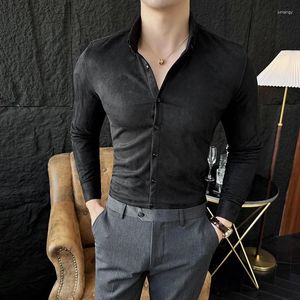 Men's Casual Shirts Vintage High-End For Men Long Sleeve Suede Fabric Spring Quality Smooth Comfortable Slim Fit Camisas De Hombre