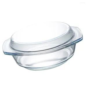 Dinnerware Sets Baking Pans Tempered Glass Bowl With Lid Household Storage Bakeware Microwave Heating Glassware White