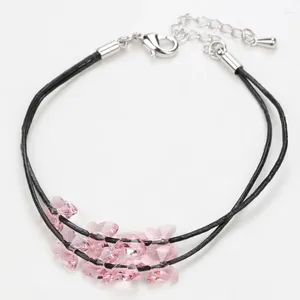 Braccialetti a maglie BN-00051 Gioielli da donna alla moda 2024 Articoli sfusi Catena in corda da donna all'ingrosso Bracciale con farfalla di cristallo rosa