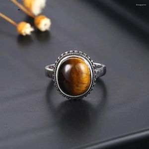 Cluster Rings 925 Sterling Silver Fine Jewelry Oval Tiger Eye For Women Girls Elegant Simple Wedding Anniversary Engagement Party Gift