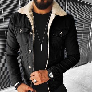 Denim Jacket Thickened Men Imitation Lamb Wool Solid Color Autumn Winter Warm Loose Comfortable Fashionable Street Style 240124