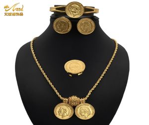 Set di gioielli Set di orecchini da sposa africani Set di gioielli da donna placcati in oro indiano Collana con monete Fedi nuziali Bracciale Designer egiziano1654337