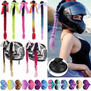 Motorcycle Helmets Helmet Braids Gradient Women Wig For Motorbike Multicolor Twist Dual Pigtail Ponytail With Sucker