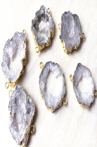 Natural Rock Crystal Quartz Geode Connector Druzy Beads Slice Agate Druzy Gemstone Connector Beads for Jewelry Making4098639