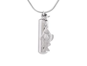 IJD9864 Rostfritt stål Polsk cylinder med fisktillbehör Kremering Memorial Pendant For Ash Urn Keepsake Souvenir Jewelry For8470924