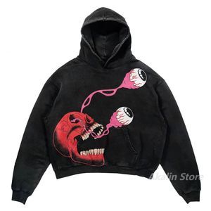 American Skull Print Hoodies Women Overized Tops Couples Sweatshirt Korean Goth Grunge Harajuku Streetwear Women Y2K kläder 240126