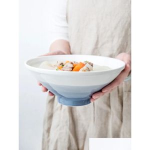 Miski ceramiczne ramen makaron miski niebieska gradient zupa owocowa sałatka kuchnia domowe zastawa stołowa upuszcza dostawa domowa jadalnia ogrodowe OT9NC