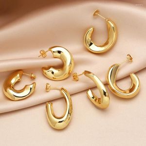 Hoop Earrings Gold Color C Shaped For Women Polished Round Circle Huggie Simple Jewelry Party Gifts Ersw40