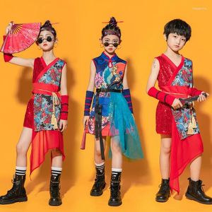 Palco desgaste estilo crianças meninos hip hop desempenho outfits maré nacional jazz dança traje meninas modelo passarela mostrar cheongsam chinês