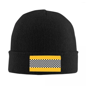 Berets Checkered Taxi Pattern Skullies Beanies Caps Streetwear Winter Warm Men Women Knitting Hats Unisex Adult Bonnet
