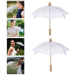 Regenschirme 2 PCs Prop Dach Brautschleiftempfehlung Parasol Hochzeit romantische Spitze Holz weiße Miss Schwarz