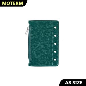 Moterm dragkedja Flyleaf för A8 Size Ring Planner Äkta Pebbled Grain Leather Divider Coin Storage Bag Notebook Accessory 240130