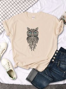 T-shirt da donna T-shirt femminile da donna gufo dagli occhi azzurri immagine animale stampa abiti oversize casual slim stile giapponese magliette