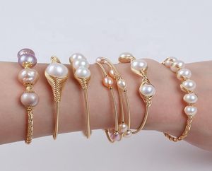 Freshwater Pearl Bead Wrapped Adjustable Cuff Opening Bangle Bracelet For Women4928909