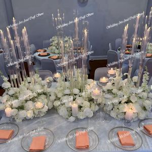 9 Köpfe, quadratischer Sockel, Kristallzylinder, Trompetenvase, Kerzenhalter, Blumenaufsatz für Hochzeit, Geburtstag, Party, Hochzeitsantrag, Zeremonie, Event-Dekoration