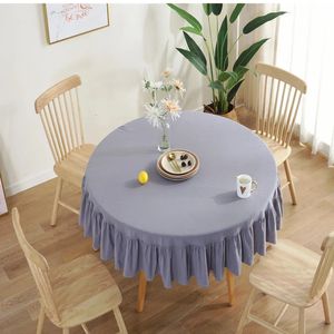 Vit dukduk Pure Color Round Table Tyg Bomull Linne Lace Ruffled Kitchen Dining Wedding Tables Cover Room Decor Mat 240127