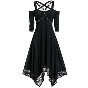 Casual Dresses Halloween Plus Size Open Shoulder Elegant Party for Teens 2024 Spets Half Sleeve Gothic Dress Clothing Female