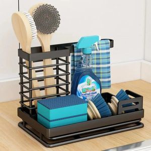 Kitchen Sink Organizer Metal Caddy Sponge Holder Soap Drainer Shelf Drain Rack Diskduk Hängar Borstlagring Torkning 240125