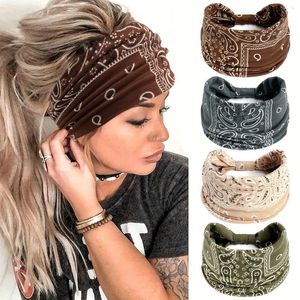 Bandanas 1pc Boho Headband For Women Stretchy Wide Hair Band Paisley Pattern Knotted Yoga Running Sports Sweatband