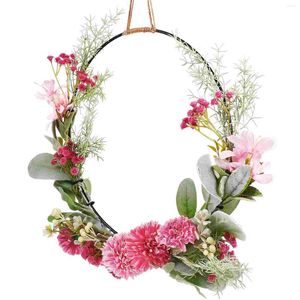 Decorative Flowers Artificial Flower Wreath Delicate Hanging Simulation Leaves Circle Garland Decoration For Wall Front Door Wedding