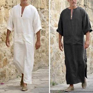 Mäns sömnkläder män skjorta v nack pullover fickor vintage lös vardag slit