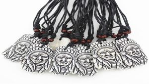 Fashion Jewelry Whole lot 12pcs Imitation Bone Carving Tribal Indian Chief Pendants Necklace with Adjustable Rope Drop Shippin7655965