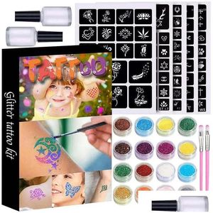 Tätowierfarben, Glitzer-Tattoos für Mädchen, Tattoo-Set mit 24 Glitzern, 120 einzigartigen Schablonen, einfach zu verwenden, 5, 2 Pinsel, Kinder, Drop-Lieferung, Gesundheit, Otjom