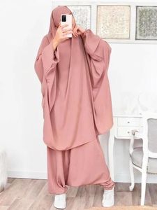 Ethnische Kleidung Eid Muslimische Frauen Langes Khimar-Kleid-Set Gebetskleidungsstück 2-teilige Abaya-Hose Volle Abdeckung Islamischer Kaftan Jilbab Djellaba