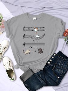 Damen-T-Shirts, Kopie von Musical Cats Notes, Druck, Damen-T-Shirt, bequemes Hemd, weiche, niedliche T-Shirts, atmungsaktive Damen-Oberteile