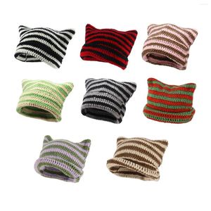 Berets inverno crochê chapéu de malha boné moda headwear macio artesanal estilo vintage roupas po adereços listrado mulheres beanie para fêmea