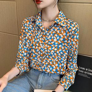 Women's Blouses Spring Autumn Satin Casual Fashion Floral Print Shirt Ladies Loose Vntage Blouse Femme Comfortable Top Women 3023#