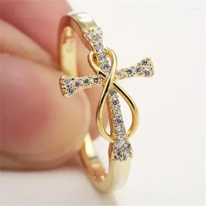 Bröllopsringar 2024 Jesus Cross Ring For Women Fashion Infinity Symbol CZ Zircon Finger Party Jewelry Gift Wholesale