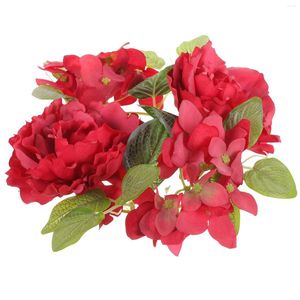 Flores decorativas castiçal guirlanda anéis grinalda para decoração festa peônia vermelha flor artificial casamento primavera atarraxamento