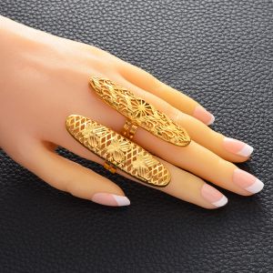 Langer Ring für Frauen, Handring aus 14-karätigem Gelbgold, arabischer, nahöstlicher, afrikanischer Schmetterlingsring, Hochzeit, Geburtstag, Partyartikel