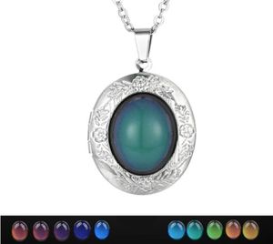 Whole 20pcsLOT Oval Gem Locket Pendants Mood Necklaces Emotion Color change Women Men Lovers Po Frame Box Choker Necklaces2428751